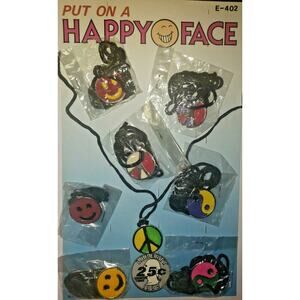 Vintage Happy Peace Yin Yang Pendant Rope Necklace Charm Vending Prize Lot of 6